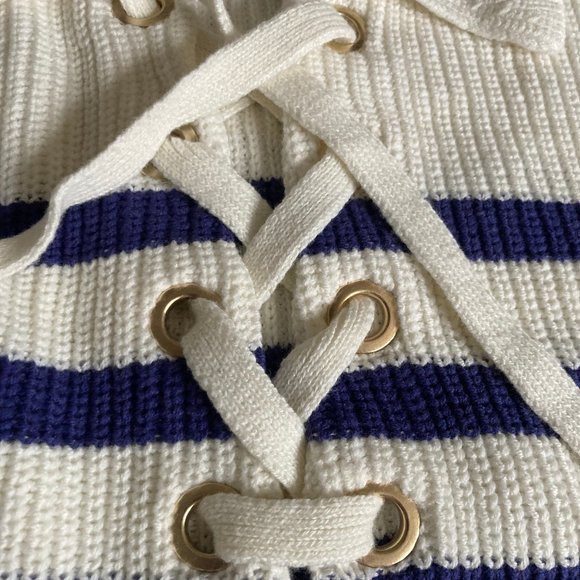LOFT:  Striped Lace Up Polo Sweater - white/blue - Picture 8 of 9